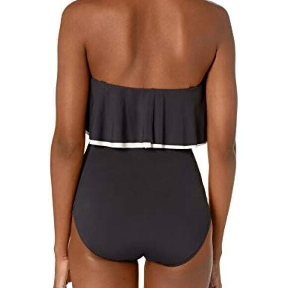 COCO REEF Agate Ruffled Off‎ Shoulder Slimming One Piece Black 14 38D NEW - Picture 2 of 4